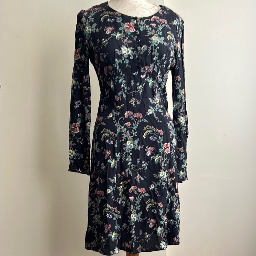 Chic Black Floral Long Sleeve Dress
